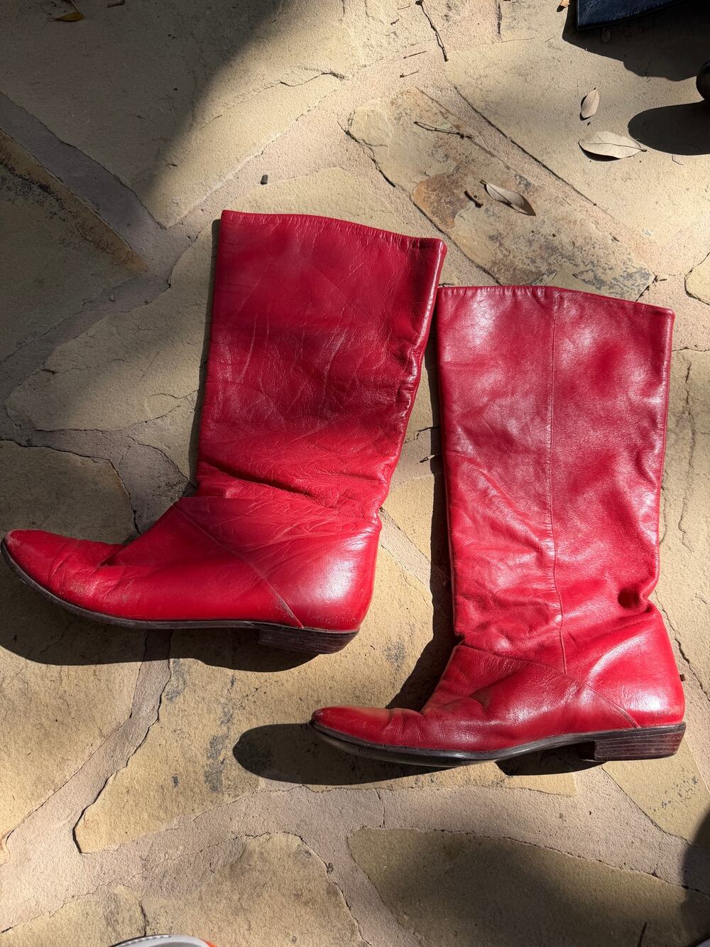 Vintage 80s slouchy boots red Made in Brazil 7.5M flat fold-down top